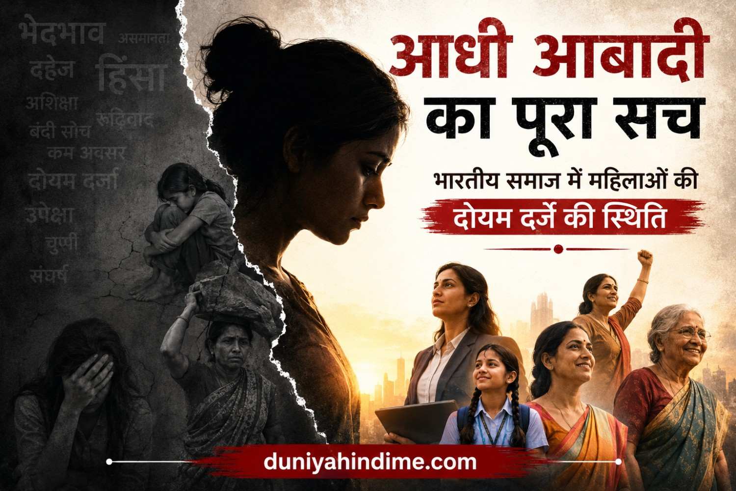 भारतीय समाज में महिलाओं की स्थिति, लैंगिक असमानता और महिला सशक्तिकरण पर आधारित आधी आबादी का पूरा सच लेख की फीचर इमेज